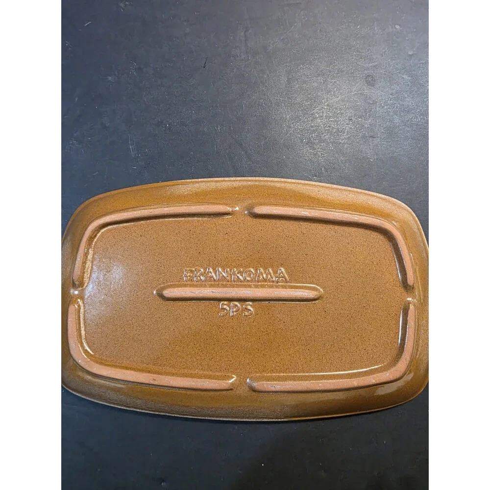 ​Vintage Frankoma Pottery Brown Satin 5PS Rectangular Platter Dish 8.5